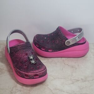 Crocs X Barbie Pink and Black Clogs Size 5